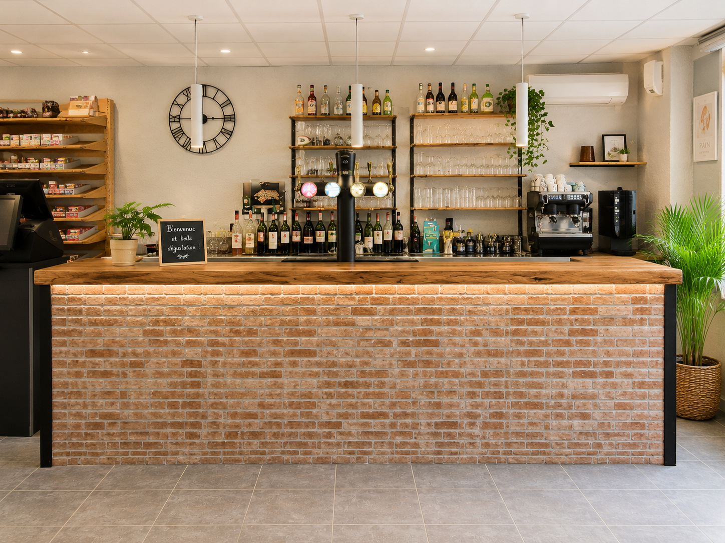 Comptoir bar bois massif chêne industriel
