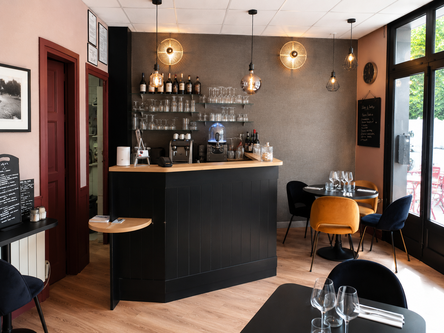 Comptoir restaurant chêne massif